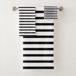 Modernes Schwarz-Weiß-Streifen Badhandtuch Set