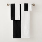Modernes Schwarz-Weiß-Streifen-Farbblock Badhandtuch Set (Insitu)