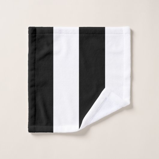 Modernes Schwarz-Weiß-Streifen-Farbblock Badhandtuch Set (Waschlappen)