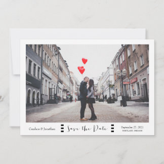 Modernes Schwarz-Weiß-Streifen-Foto Save the Date