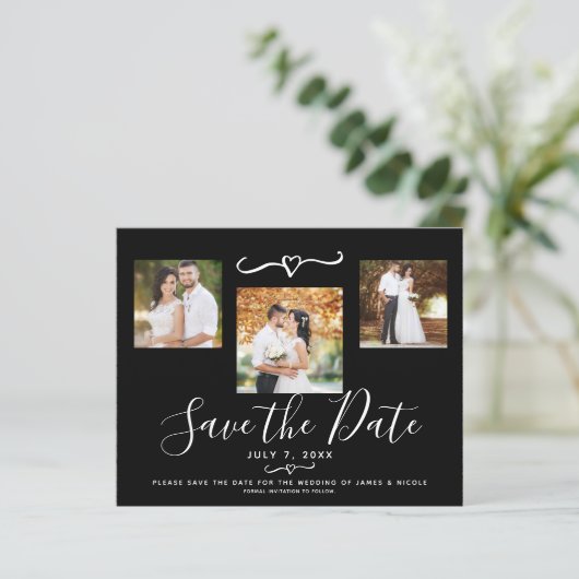 Modernes Schwarz-Weiß-Streifen-Foto Save the Date (Stehend Vorderseite)