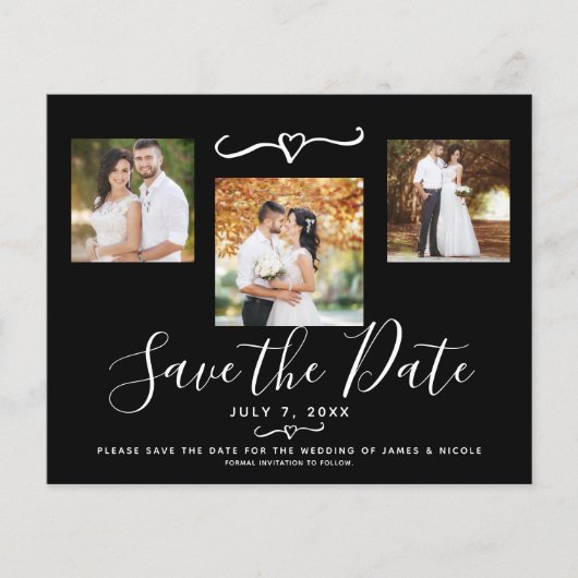 Modernes Schwarz-Weiß-Streifen-Foto Save the Date (Vorderseite)