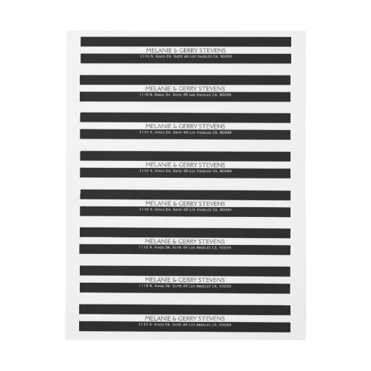 Modernes Schwarz-Weiß-Streifen-Hochzeitslabel Rundum-Adressaufkleber (Bogen)