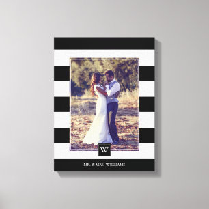 Modernes Schwarz-Weiß-Streifen Mit Monogramm Foto Leinwanddruck