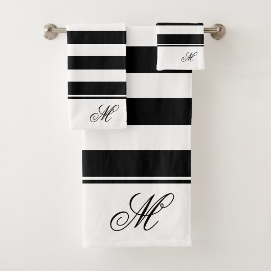 Modernes Schwarz-Weiß-Streifen-Monogramm-Badezimme Badhandtuch Set (Insitu)
