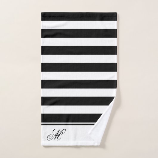 Modernes Schwarz-Weiß-Streifen-Monogramm-Badezimme Badhandtuch Set (Handtuch)