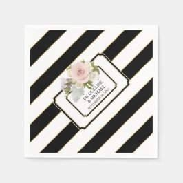 Modernes Schwarz-Weiß-Streifen Rose Brautparty Serviette