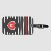 Modernes Schwarz-Weiß-Streifen Rotes Herz Gepäckanhänger (Vorderseite (Horizontal))