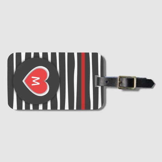 Modernes Schwarz-Weiß-Streifen Rotes Herz Gepäckanhänger (Vorderseite (Horizontal))