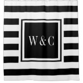 Modernes Schwarz-weiß Stripe Trendy Monogram Duschvorhang (Vorderseite)