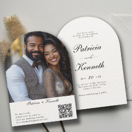 Modernes Schwarz-Weiß-Textur-Foto QR Hochzeit Einladung