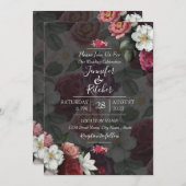 Modernes Schwarz-Weiß-Thema mit Burgund-Blume Einladung (Vorne/Hinten)