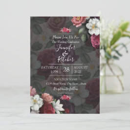 Modernes Schwarz-Weiß-Thema mit Burgund-Blume Einladung