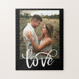 Modernes Schwarz-Weiß-Typografie-Foto Valentine Puzzle