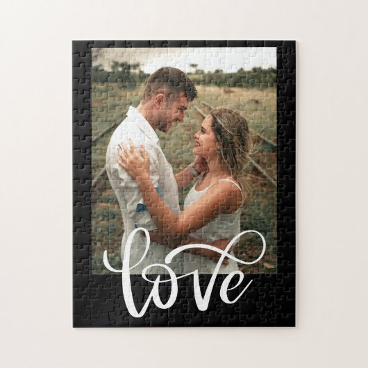 Modernes Schwarz-Weiß-Typografie-Foto Valentine Puzzle (Vertikal)
