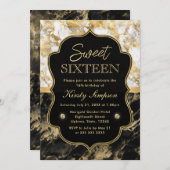 Modernes Schwarz-, Weiß- und Goldmarmor Süß 16 Einladung (Vorne/Hinten)