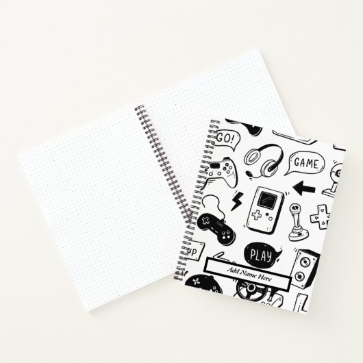 Modernes Schwarz-Weiß-Videospiel-Muster Notizblock (Innenseite)