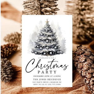 Modernes Schwarz-Weiß-Weihnachtsbaum-Party Einladung