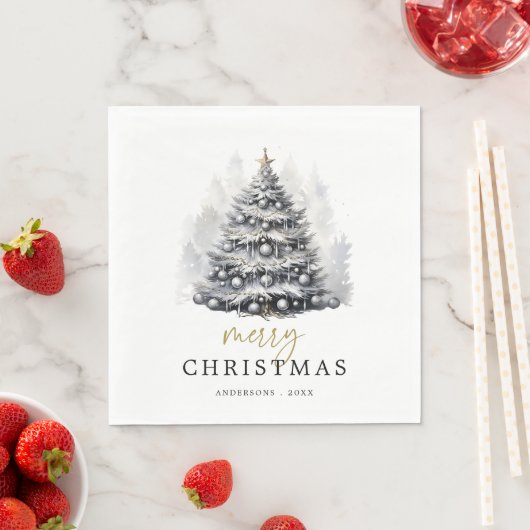Modernes Schwarz-Weiß-Weihnachtsbaum-Party Serviette (Beispiel)