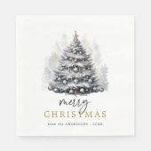 Modernes Schwarz-Weiß-Weihnachtsbaum-Party Serviette (Vorderseite)