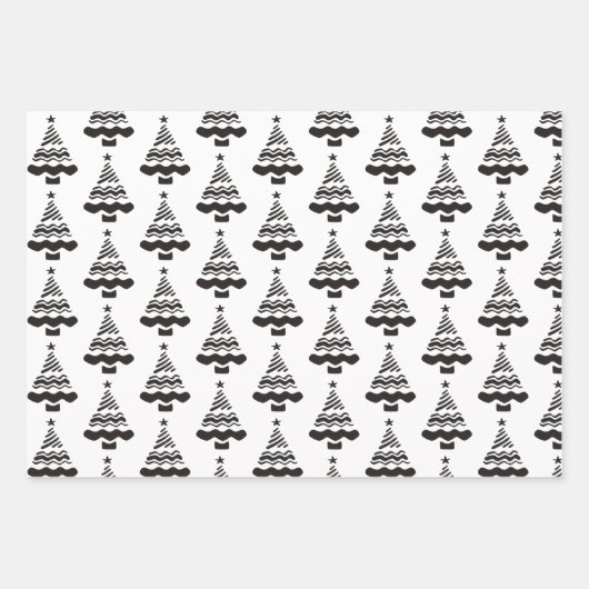 Modernes Schwarz-Weiß-Weihnachtsbaumgeschenk Geschenkpapier Set (Vorderseite 3)