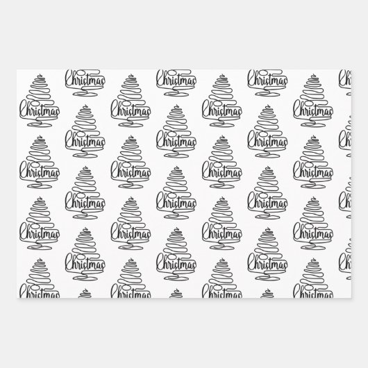 Modernes Schwarz-Weiß-Weihnachtsbaumgeschenk Geschenkpapier Set (Vorderseite 2)