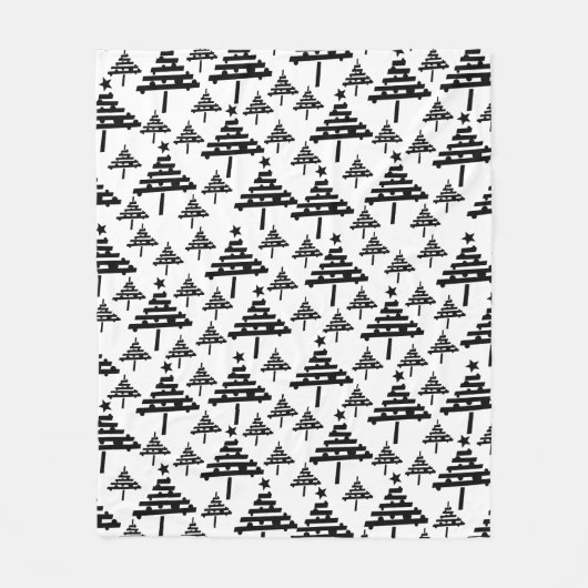 Modernes Schwarz-Weiß-Weihnachtsbaummuster Fleecedecke (Vorderseite)