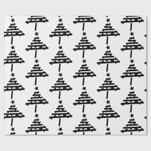 Modernes Schwarz-Weiß-Weihnachtsbaummuster Geschenkpapier (Flach)