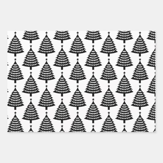 Modernes Schwarz-Weiß-Weihnachtsbaummuster Geschenkpapier Set (Vorderseite 3)