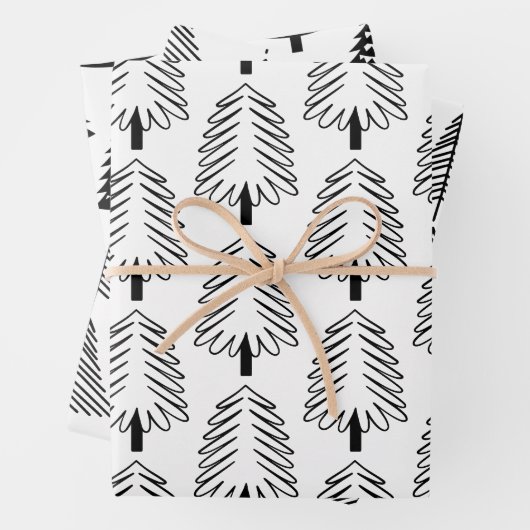 Modernes Schwarz-Weiß-Weihnachtsbaummuster Geschenkpapier Set (Beispiel)