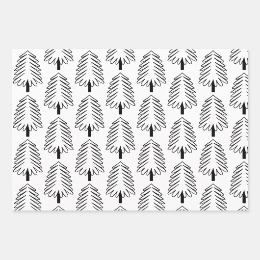 Modernes Schwarz-Weiß-Weihnachtsbaummuster Geschenkpapier Set (Vorderseite)