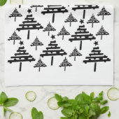 Modernes Schwarz-Weiß-Weihnachtsbaummuster Geschirrtuch (Gefaltet)