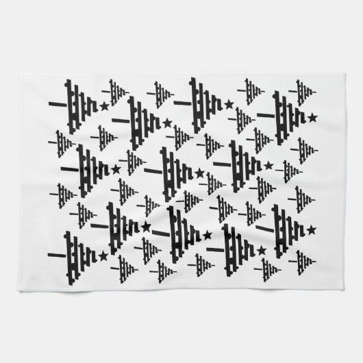Modernes Schwarz-Weiß-Weihnachtsbaummuster Geschirrtuch (Horizontal)