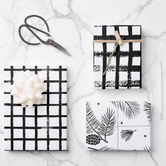 Modernes Schwarz & Weiß Weihnachtsgebäck Geschenkpapier Set (Vorderseite)