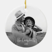 Modernes Schwarz-Weiß-Weihnachtsgeschenk-Foto Keramik Ornament (Hinten)