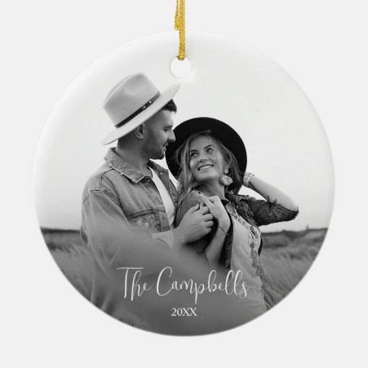 Modernes Schwarz-Weiß-Weihnachtsgeschenk-Foto Keramik Ornament (Hinten)