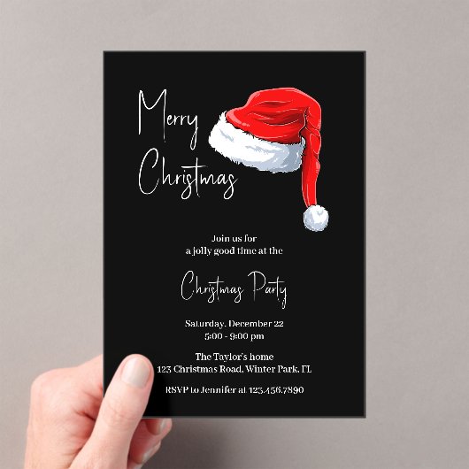 Modernes Schwarz-Weiß-Weihnachtsmannmütze Weihnach Acryleinladungen (Insitu (Handheld))