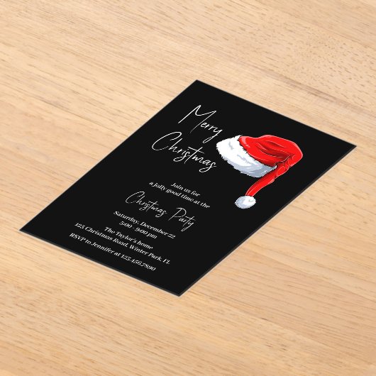 Modernes Schwarz-Weiß-Weihnachtsmannmütze Weihnach Acryleinladungen (Ablage )