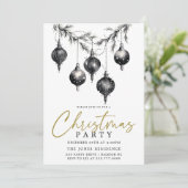 Modernes Schwarz-Weiß-Weihnachtsschmuck-Party Einladung (Stehend Vorderseite)