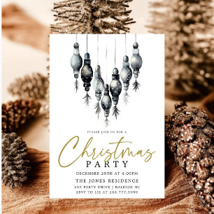 Modernes Schwarz-Weiß-Weihnachtsschmuck-Party Einladung
