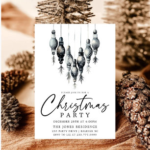 Modernes Schwarz-Weiß-Weihnachtsschmuck-Party Einladung