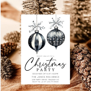 Modernes Schwarz-Weiß-Weihnachtsschmuck-Party Einladung
