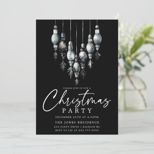 Modernes Schwarz-Weiß-Weihnachtsschmuck-Party Einladung (Stehend Vorderseite)