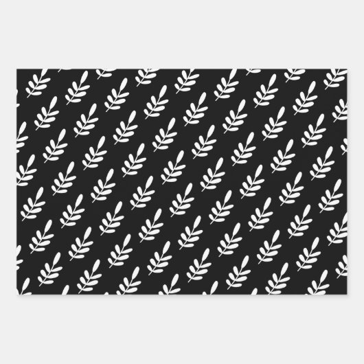 Modernes Schwarz & Weiß Weihnachtsschneeflocken He Geschenkpapier Set (Vorderseite)