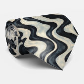Modernes Schwarz-Weiß-Wellenmuster Krawatte (Gerollt)