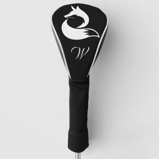 Modernes Schwarz-Weiß-Wildfox-Monogramm Golf Headcover (Vorderseite)