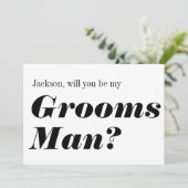 Modernes Schwarz-weiß wirst du mein Trauzeuge sein Einladung (Stehend Vorderseite)