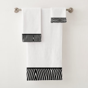 Modernes Schwarz-Weiß-Zebra-Muster in Weiß Badhandtuch Set