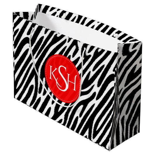 Modernes Schwarz-Weiß-Zebra-Muster Print Große Geschenktüte (Rückseite Schrägansicht)