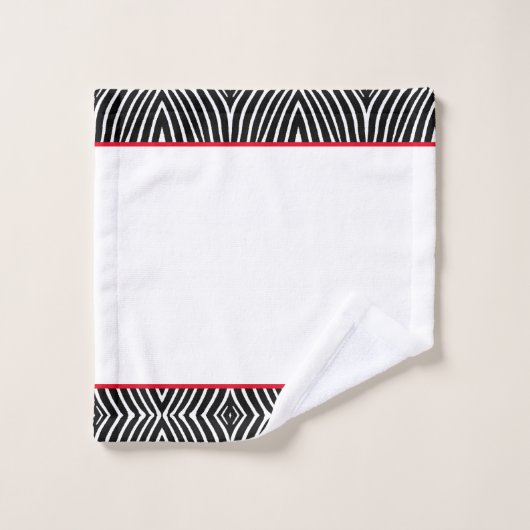 Modernes Schwarz/Weiß Zebramuster mit rotem Streif Badhandtuch Set (Waschlappen)